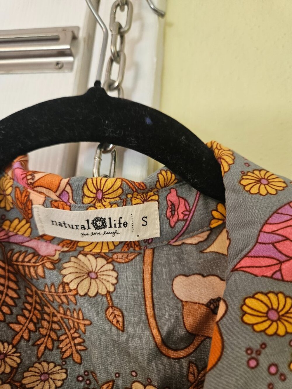Natural Life 70s retro flowered yellow, orange, pink, grey tunic/short dress, S - Picture 3 of 6